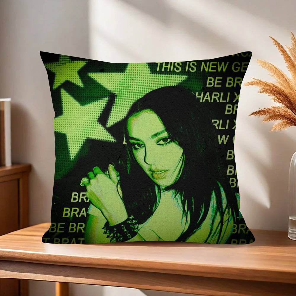 Singer CCharli XCX BRAT Pillow Cover for Bedroom Room and Living Room Sofa Decorative Cushion Cover