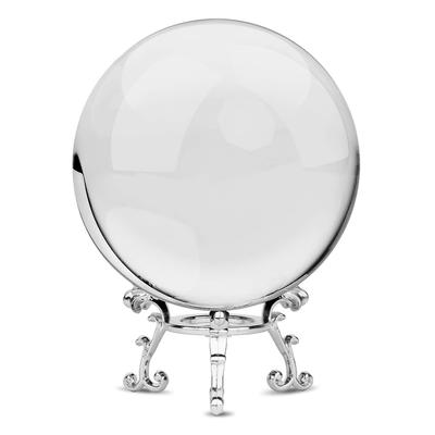 Boule de Cristal Magique MerryNine, 80 mm, Boule de Cristal Transparente avec Base en Métal, Chiffon de Nettoyage, Objet Feng Shui, Objet Décoratif (Base Transparente + Métal)