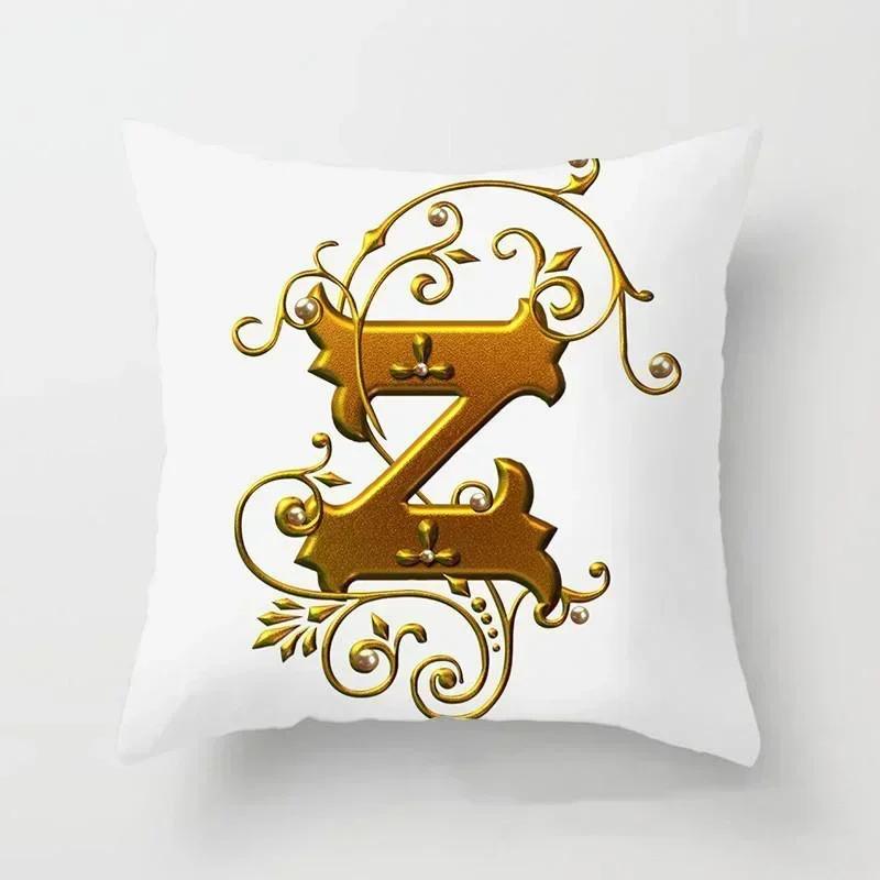 45*45Cm European Gold 26 Letters Pillowcase Digital Printed Peachskin Home Texile Pillowcase Home Decorative Sofa Cushion Cover