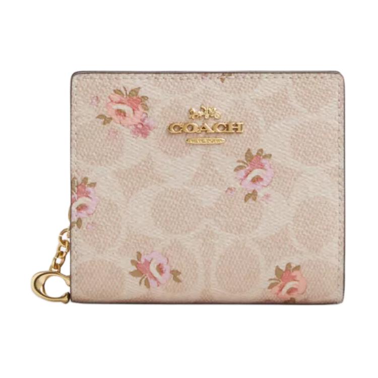 New COACH Snap Wallet Coated Canvas Wallet Mini Women's Gold & Sand CAR14-IMSAS
