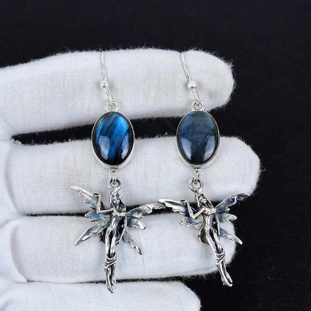 Natural Blue Flash Labradorite Gemstone Antique Earrings 925 Sterling Silver Earring, Boho Silver Jewelry Dangle Earrings, Gifts For Wadding Gifts