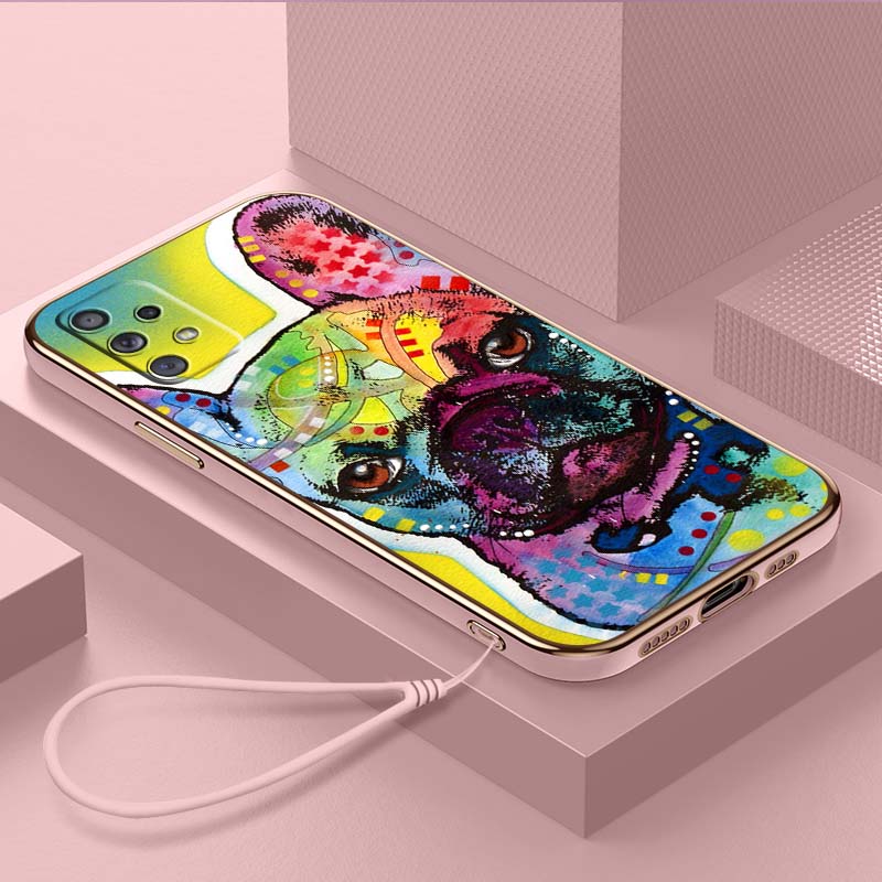 

Роскошный чехол для телефона из ТПУ с ремешком для Samsung Galaxy A04 A05s A13 A14 A24 A54 A34 Note20 S23 Ultra, чехлы A44, чехол для собаки французского бульдога