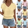 Women's Fashion V-neck Solid Color Hollow Short Sleeve Top T-shirt Summer