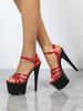 Fashion Sexy 17cm Stiletto High Heel Sandals for Women Black Patent Leather Platform Evening Dress Shoes Extreme Height Summer Party Wea