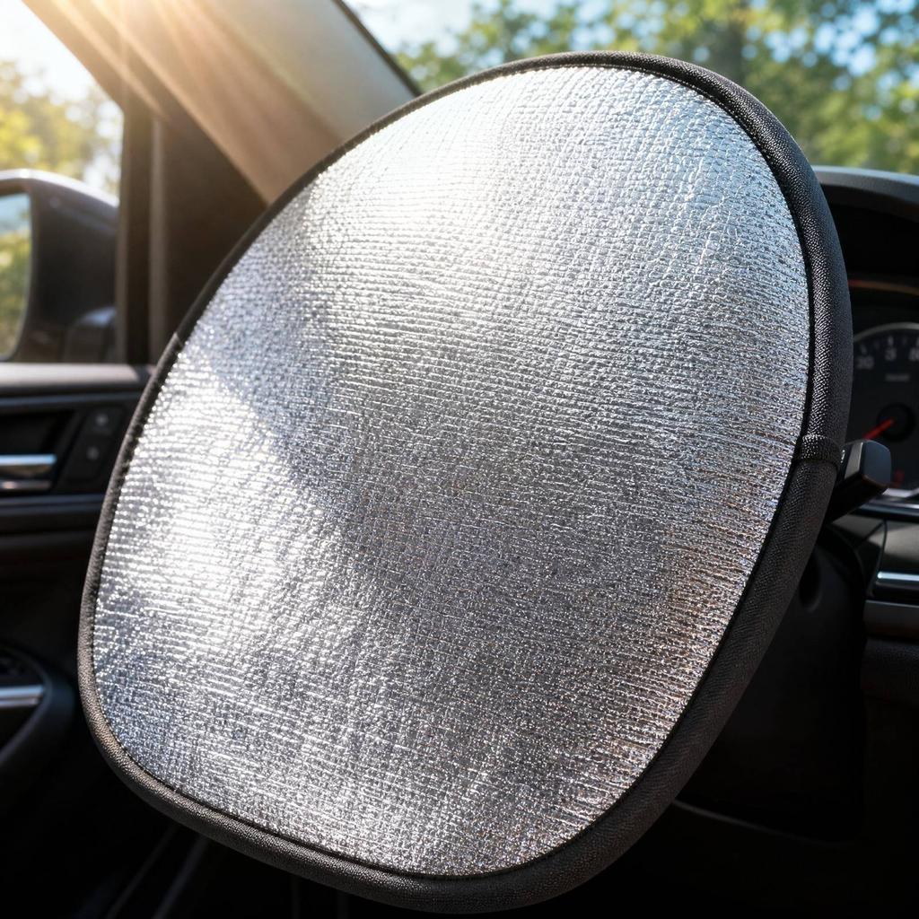 Car Steering Wheel Sun Shade Cover with Coating Heat Insulation Interior Protector for Summer - Tree Texture