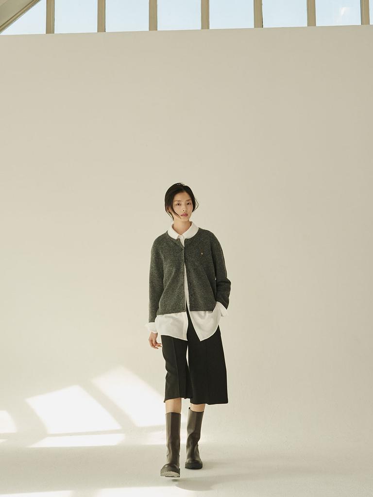 NOUVE Wool Round Soft Cardigan - Melange Gray