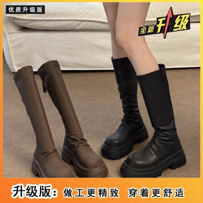 Popular long boots women's 2025 new autumn thin thick-soled knee-high knight boots small long boots