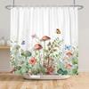 Mushroom And Butterfly Shower Curtain Forest Nature Art Bathroom Decor Whimsical Garden Design Waterproof Bath Curtain