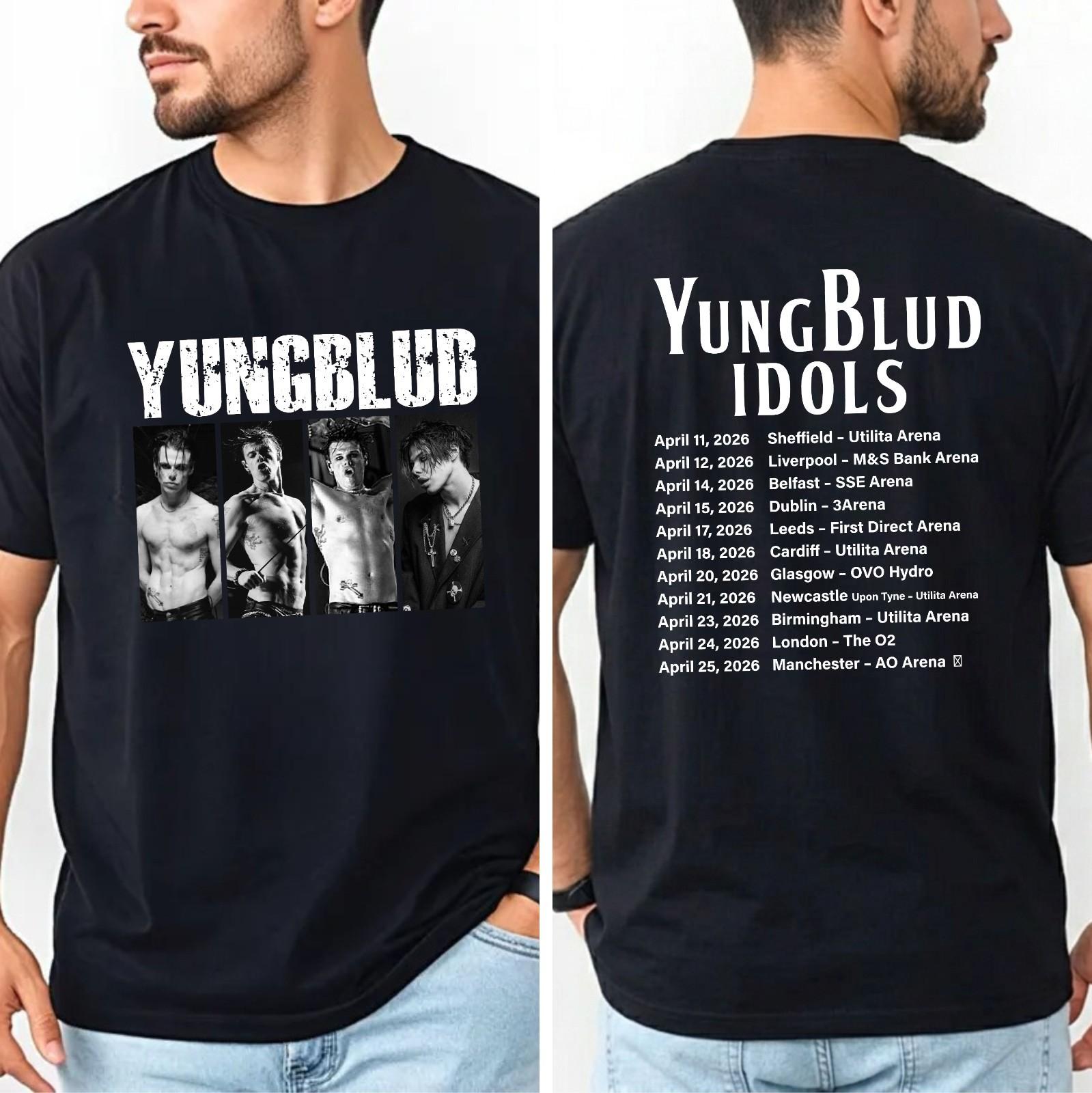 YUNGBLUD IDOLS UK Tour 2026 T-Shirt UK Ireland Music Band Fans Concert Gift Top S разноцветный