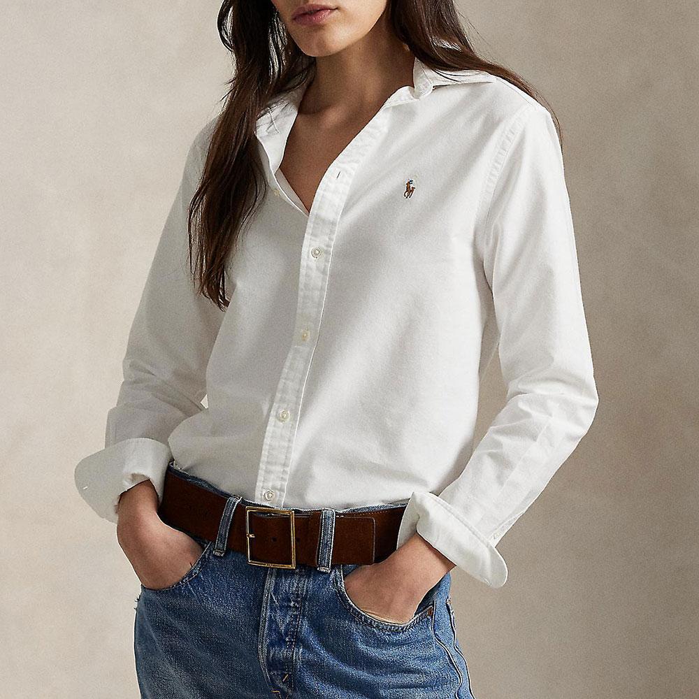 Polo Ralph Lauren Solid Color Brand Logo Long Sleeve Shirt Women Shirts White WMPOSHTNDO20755-100