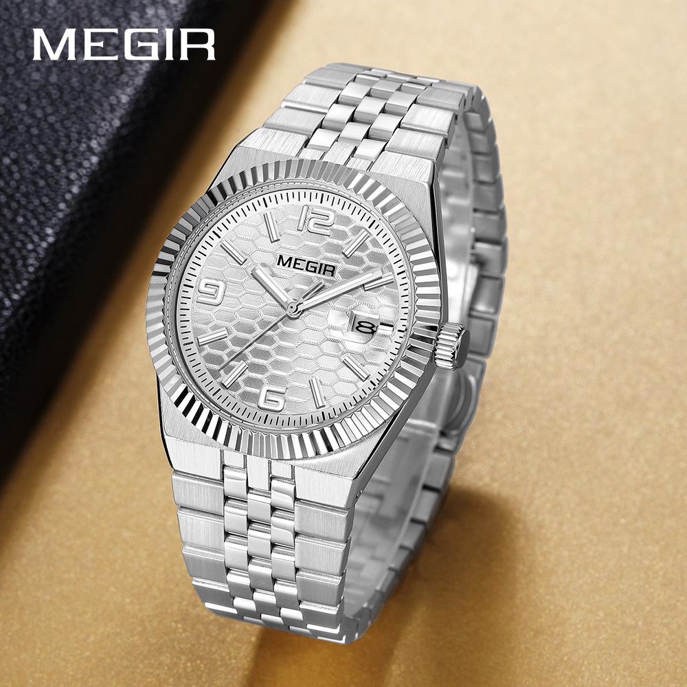 MEGIR Lucifiel Men's Luminous Waterproof Steel Band Quartz Calendar Watch
