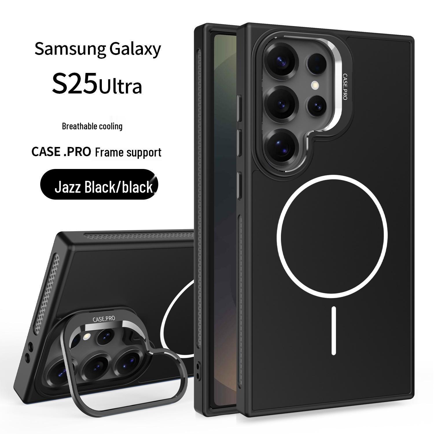 

Samsung S26 Ultra Frosted Skin Feel Magnetic Ring Lens Bracket PC Phone Case with Heat Dissipation Samsung S24