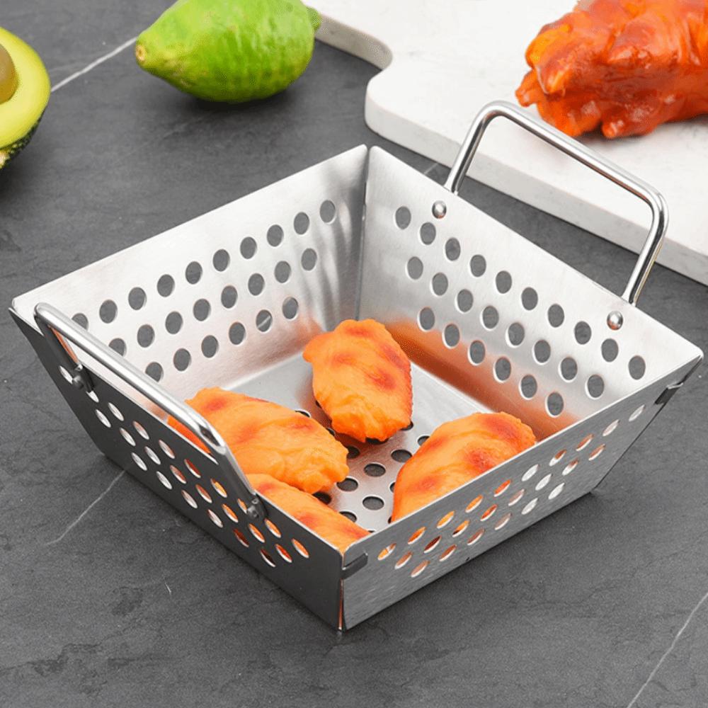 Double Handle Stainless Steel Grilling Tray Non-stick Drainable French Fries Fryer Basket Anti-rust Hollow Design