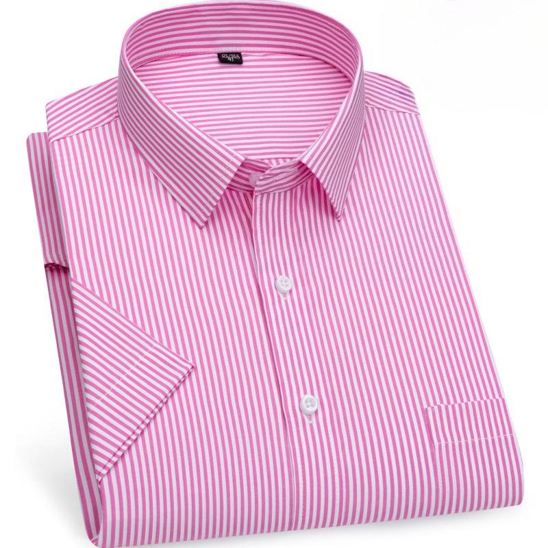 4XL Classic Stripes Solid Color Work Blue Black Plain White Shirt for Men Short Sleeve Shirts for Men 3XL Business Office Pocket
