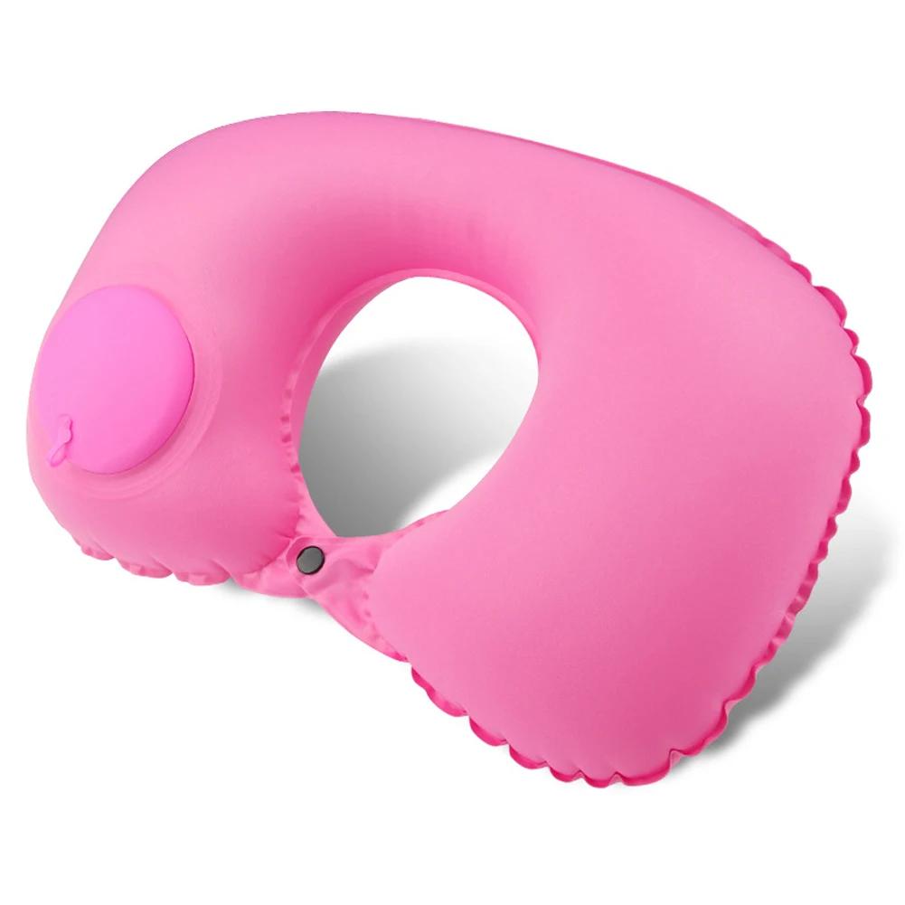 U-förmiges Nackenkissen, automatisch aufblasbares Kissen, Kompressenringkissen für Flugzeug, Auto, Outdoor-Reisen, Beflockung, Milchfaser