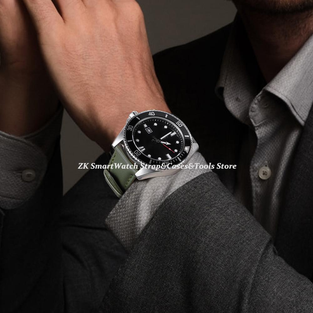 18mm 20mm 22mm Nylon+Skóra Pasek do Zegarka Oddychająca Miękka Opaska na Nadgarstek dla Omega 007 Bransoleta Mężczyźni Kobiety Szybkie Uwalnianie Akcesoria