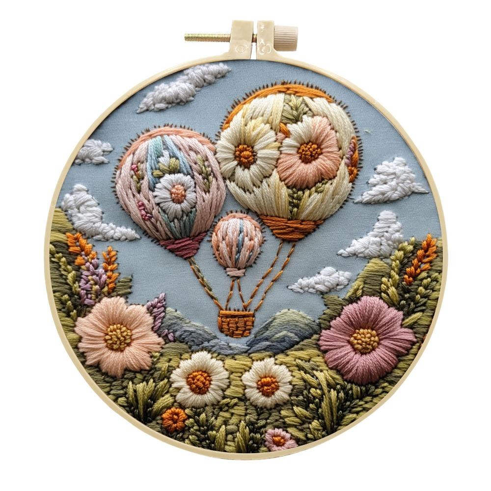 1-teiliges Stickset mit Heißluftballon- und Blumenmuster, inklusive Werkzeug