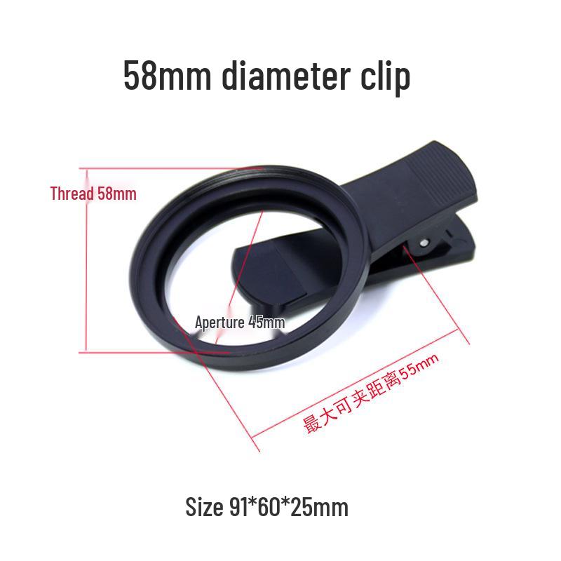 Universal Phone Lens and Filter Clip: Fits 37mm, 49mm, 52mm, 62mm, 67mm, 72mm, and 82mm Diameters.