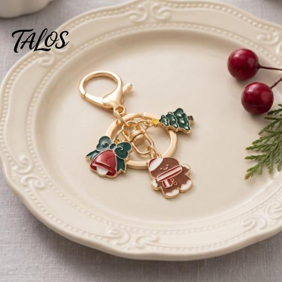 Christmas Ornament Santa Tree Snowman Keychain, Golden Plated Zinc Alloy Holiday Theme Keychain Handbags Decorative Accessory with Lobster Clasp Charm