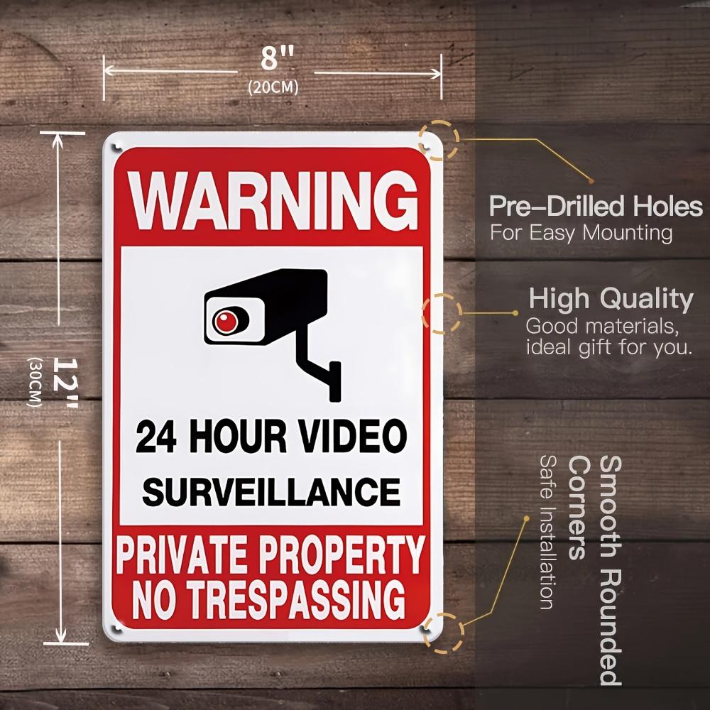 Set Hour Video Surveillance Warning Signs Metal Tin Wall Art for Private Property No Trespassing Decor Plaques for Hom