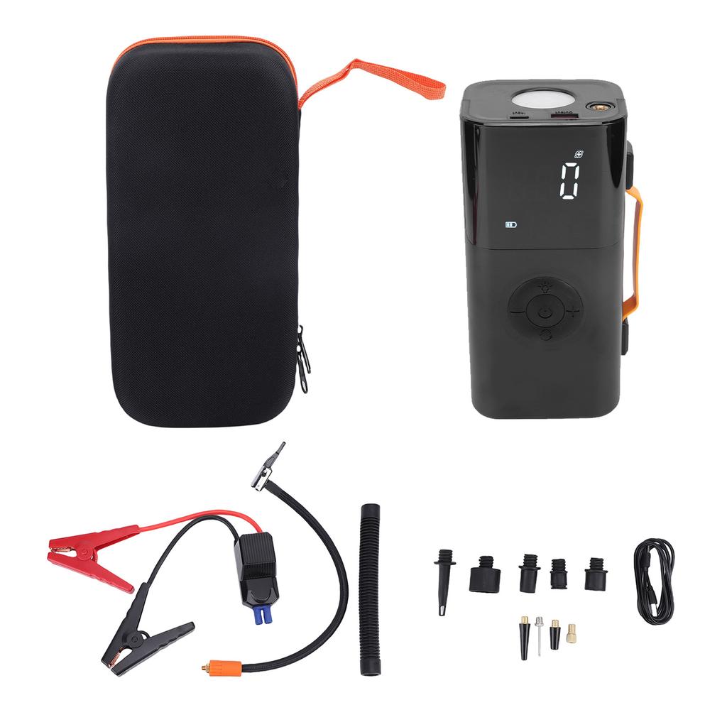 Car Battery Jump Starter 10,000mAh 3 LED Light Modes 2 USB Output Built in Air Compressor Portable Car Jump Starter