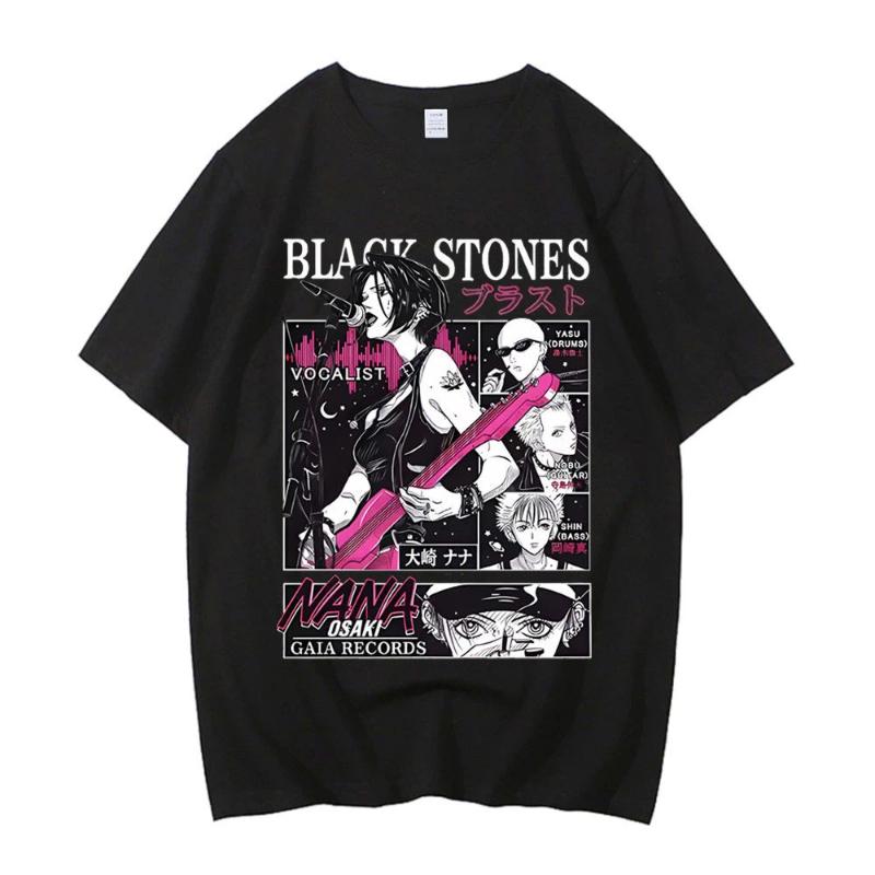 T-shirt in cotone Black Stones Nana Osaki da uomo Y2k grafica Estetica pastello T-shirt anni 2000 kawaii Anime pastello Anni 2000 Comoda