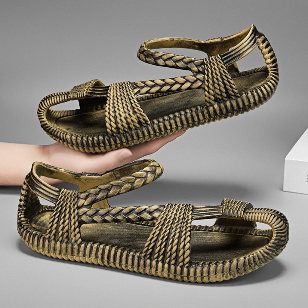 36-47 Paar Sommer Neue Grasschuhe Gewebtes Muster Strandsandalen für Herren, Herrenschuhe in Übergröße