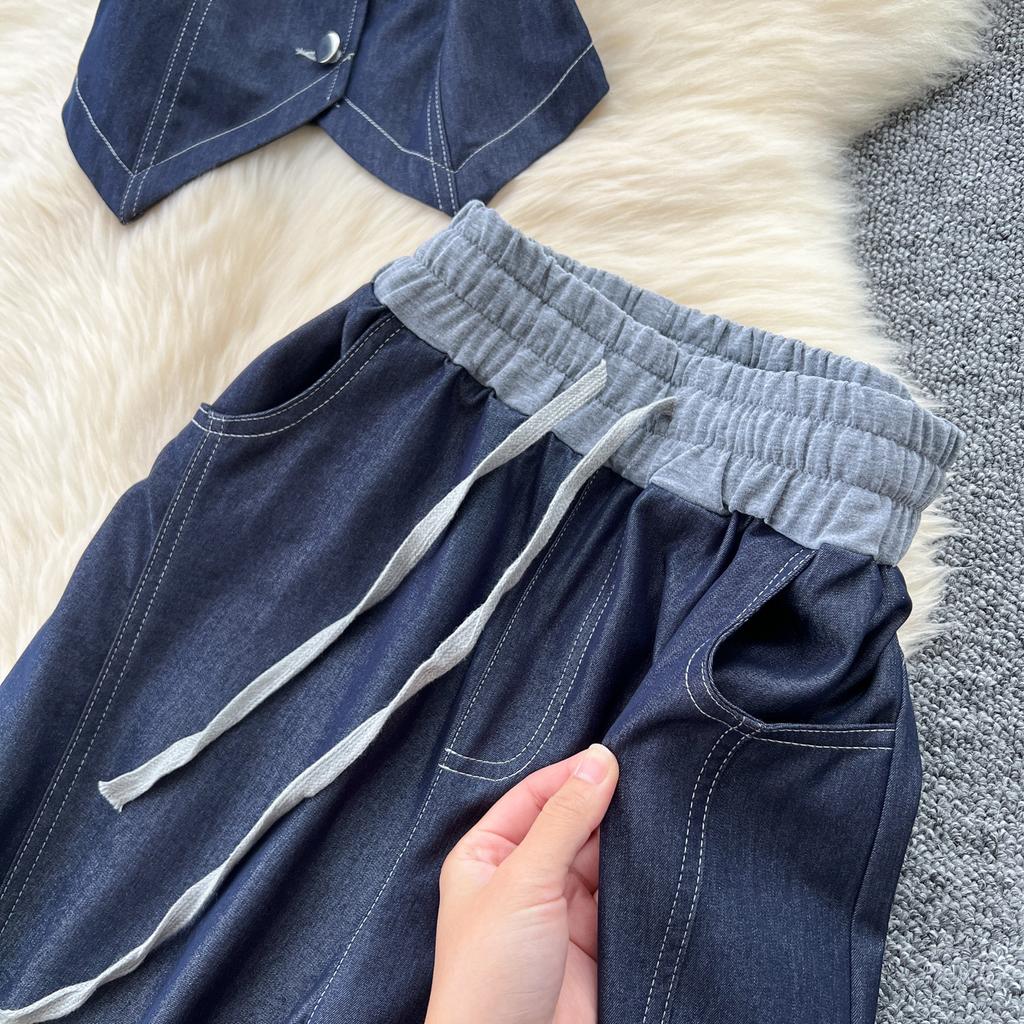 High-end Wear Women's Summer Dress Design V-neck Sleeveless Single-breasted Top Women's Two-piece Casual Wide-leg Trousers