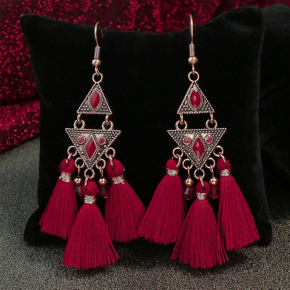 Bohemian Red Earrings Celebrate Retro Tassel Earrings Colorful Dripping Oil Style Earrings