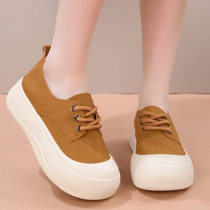 Women's Casual Shoes Thick-soled Round-toed Lace-up Height-enhancing White Shoes Fashionable Loafers