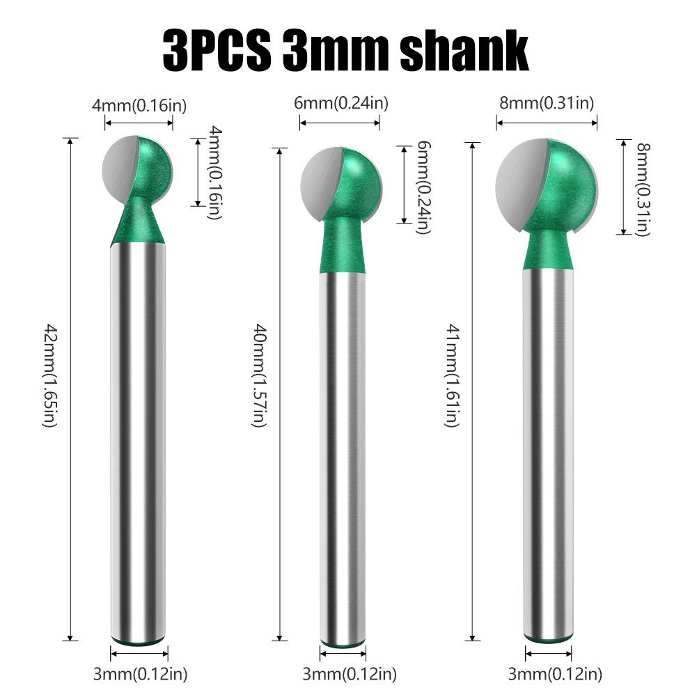 

4 ШТ. Шарообразный нож для гравировки, шарообразный нож для резьбы по дереву, головка ножа для резьбы по корням, деревообрабатывающий сферический шарообразный нож, 6 мм, прямой хвостовик, шлифовальная головка
