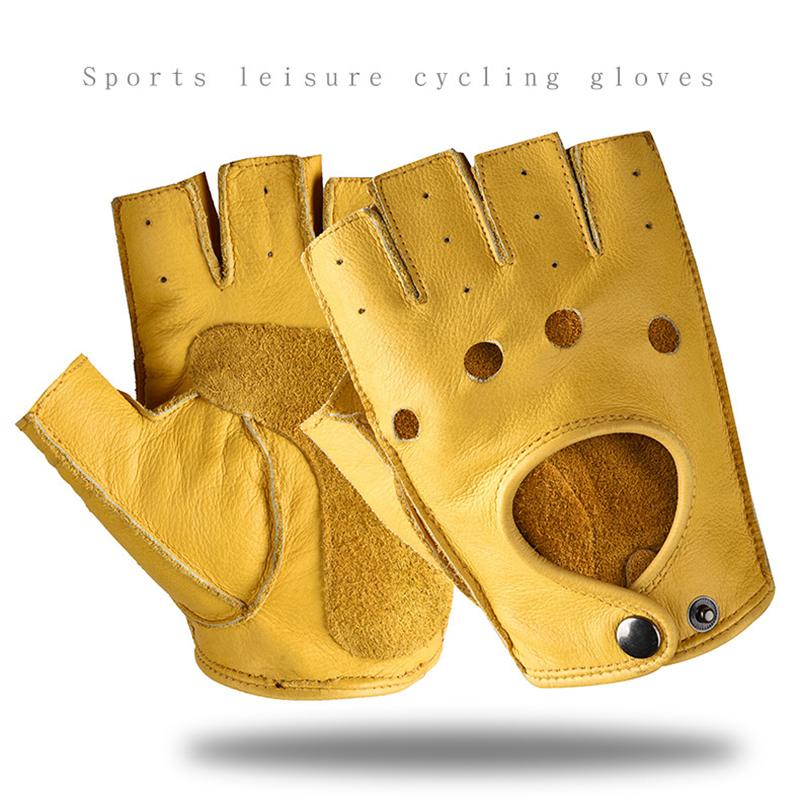 Mens Fingerless Half Finger Driving Fitness Motorcycle Cycling Goatskin  Men Pu Leather Gloves Mittens