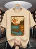 Vintage Camping Print Unisex Short Sleeve Tshirt Lake Canoe Tent Pine Tree Sun Frame O Neck Tee Outdoor Male Street Fashion Tops