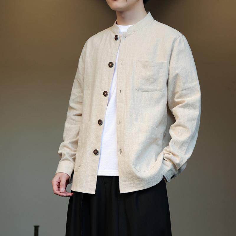 Men's Chinese-Style Linen Shirt: Loose, Plus Size, Spring/Autumn Casual Hanfu Jacket