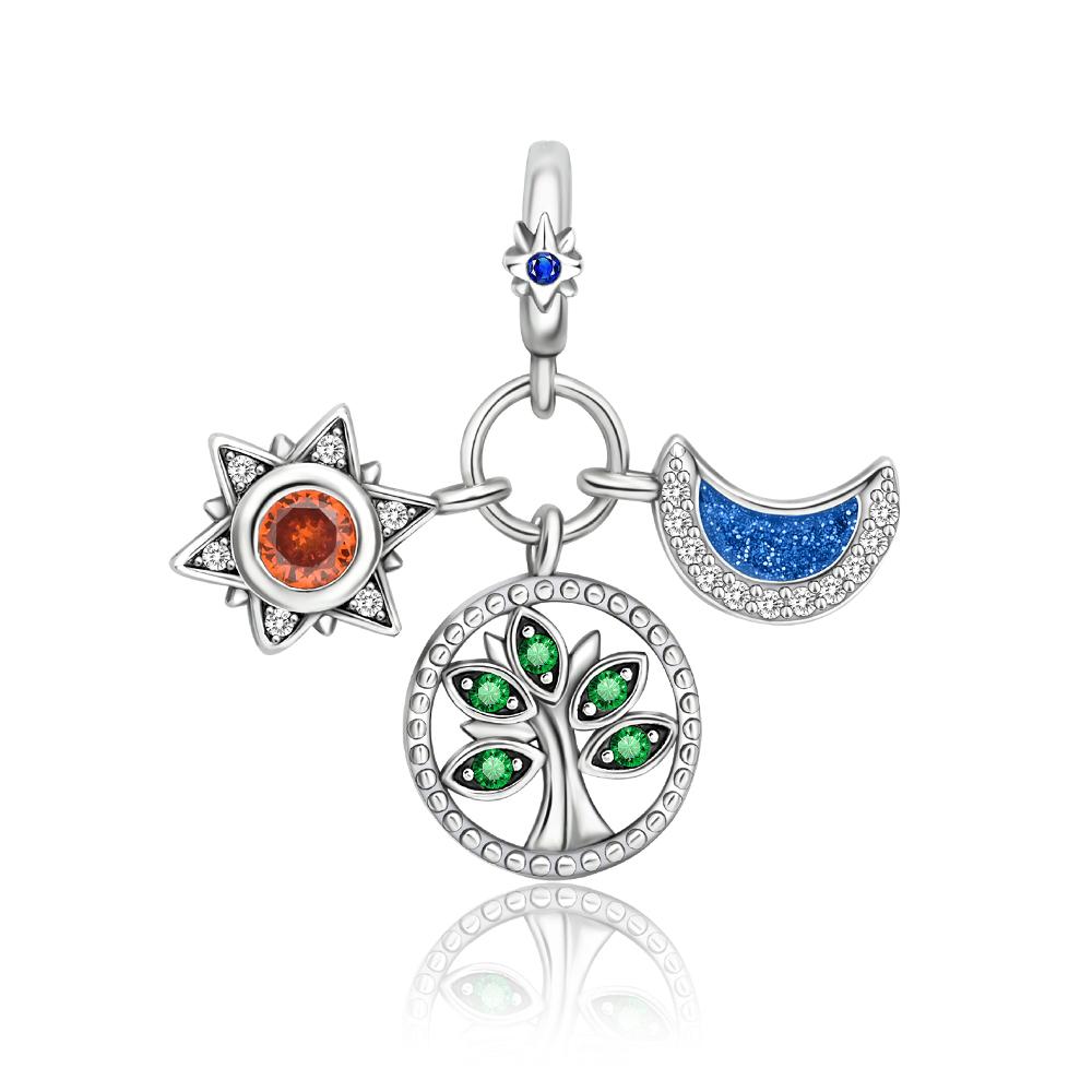 New Golden Sunflower Copper Charms Lucky Stars Beads Fit Bracelets & Necklaces Sun Moon Diamond Pendant Jewelry Diy