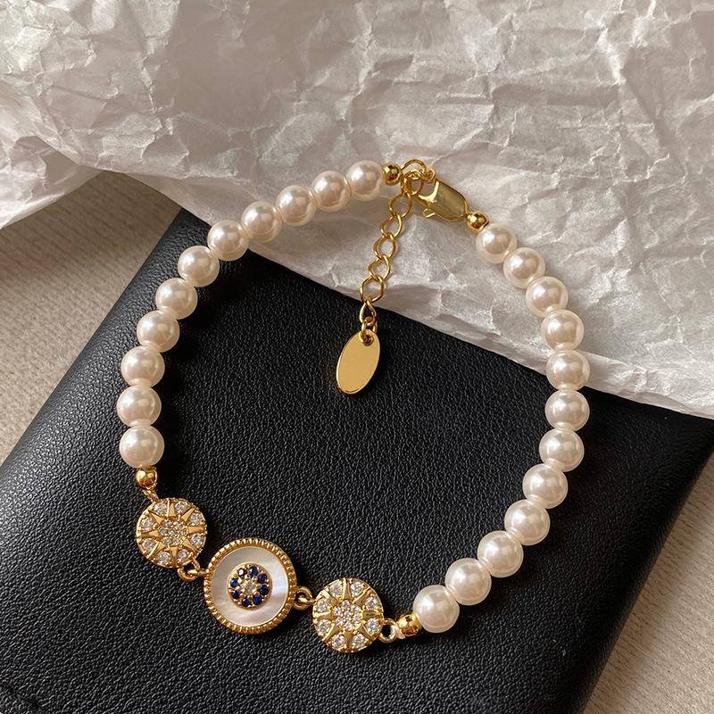 K real gold electroplated zircon pearl beaded bracelet French retro exquisite bracelet light luxury high-end jewelry women