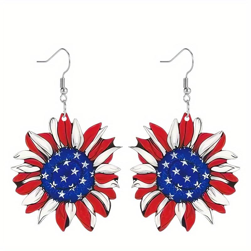 Independence Day Earring Memorial Day Earring Fashion Colorful Flag Sunflower Acrylic Earrings for Women Holiday Earrings