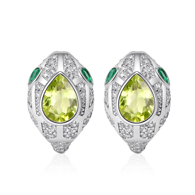 S925 Silver Snake Earrings with Natural Crystal/Topaz/Peridot/Garnet, Luxury Jewelry for Women