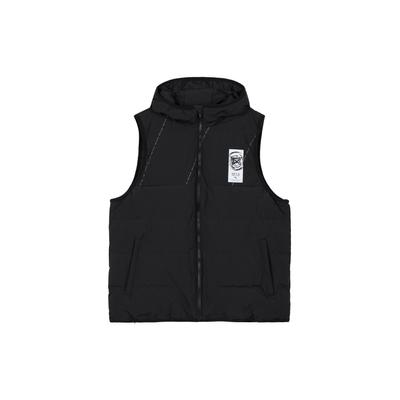Logo Muster Reißverschluss Kapuze Ärmellose Daunenweste Unisex Westen Basic-Schwarz 172241902-3