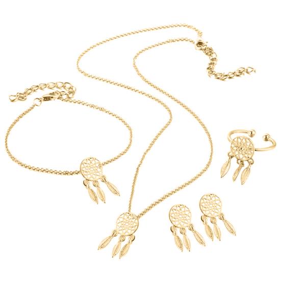 Hohle Traumfänger-Quasten-Halsketten-Ohrring-Ring-Armband-Frauen-Schmuckset