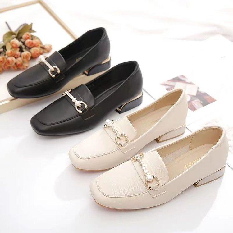 Versatile light mouth single shoes autumn new thick heel British small leather shoes work shoes one pedal women