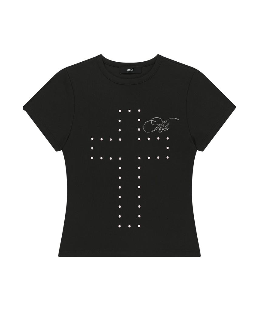 Aejeuyua Cross Hotfix T-Shirt Black