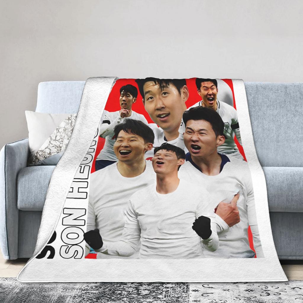 Son Heung-Min Soccer Football Fleece Throw Blankets Number 7 Blanket for Home Bedroom Lightweight Bedroom Quilt