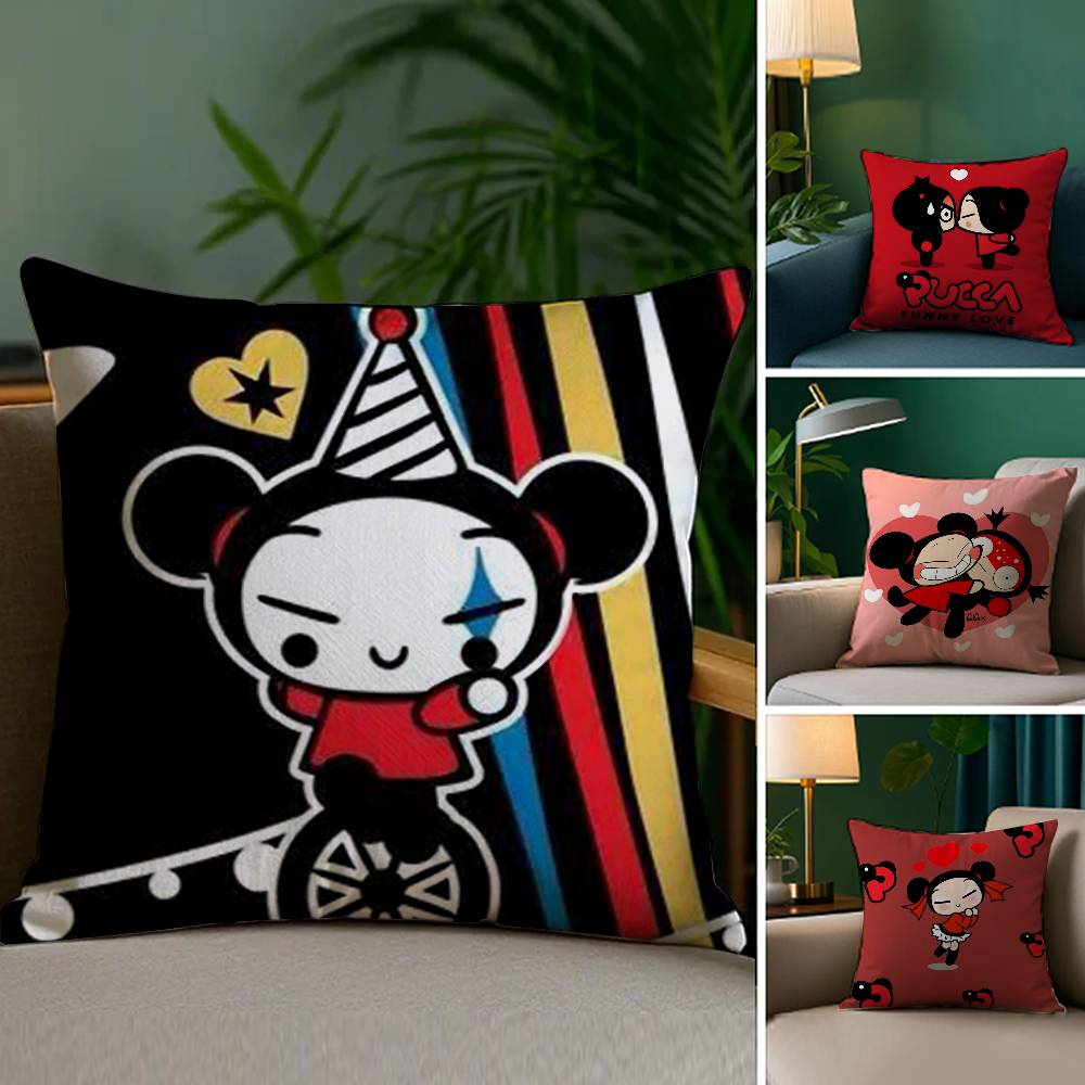 Kawaii P-Pucca Anime Pillow Case Plush Fabric Soft Double Sided Print Sofa Cushion Cover Throw Pillow Covers