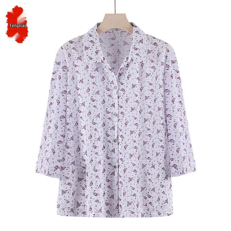 FENGXIAO Women's Retro Jacquard Loose-Fit Blouse