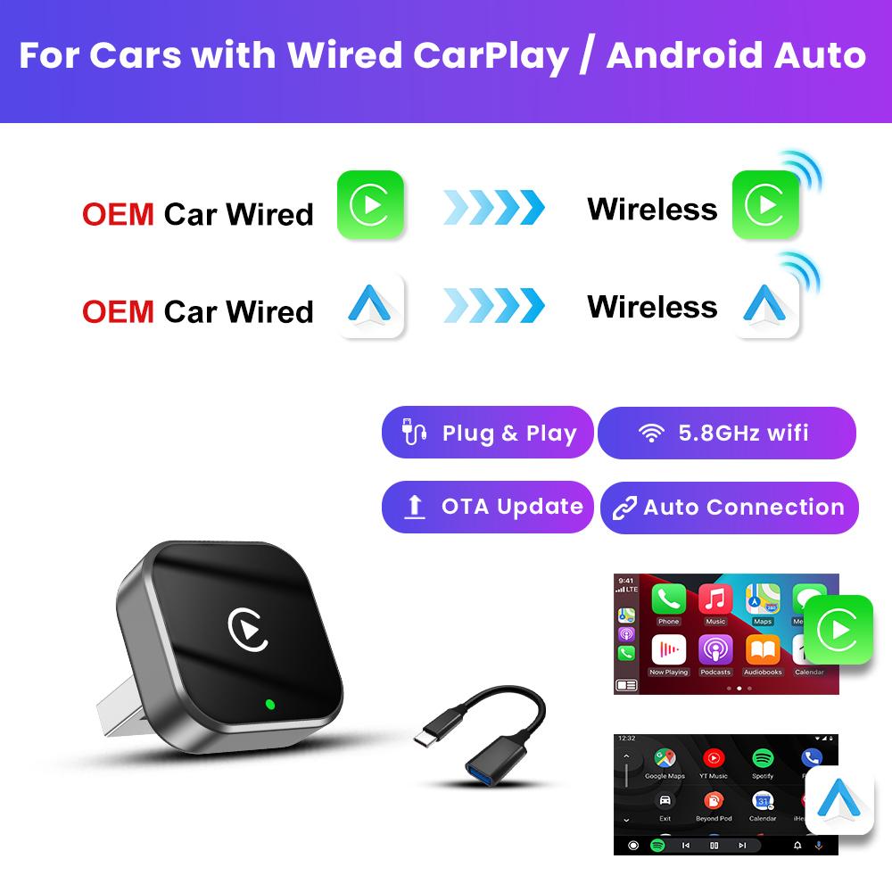 2025 NEW Wireless Carplay Adapter Android Auto 2in 1 Smart Dongle WIFI For Iphone Android Phone For Volvo Benz Mg Kia Chery VW