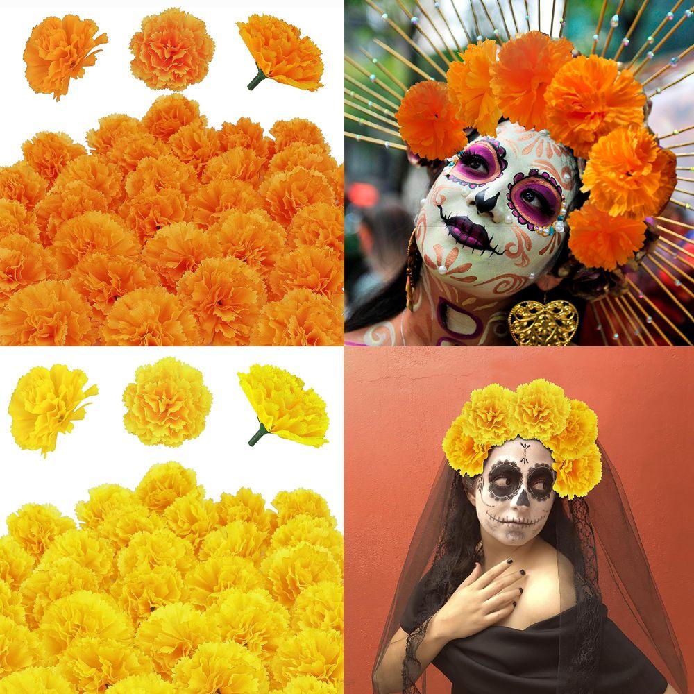 Large Marigold Flower Heads Silk Diwali Marigold Fake Flower Day Of The Dead Decorations Artificial Marigold Garland