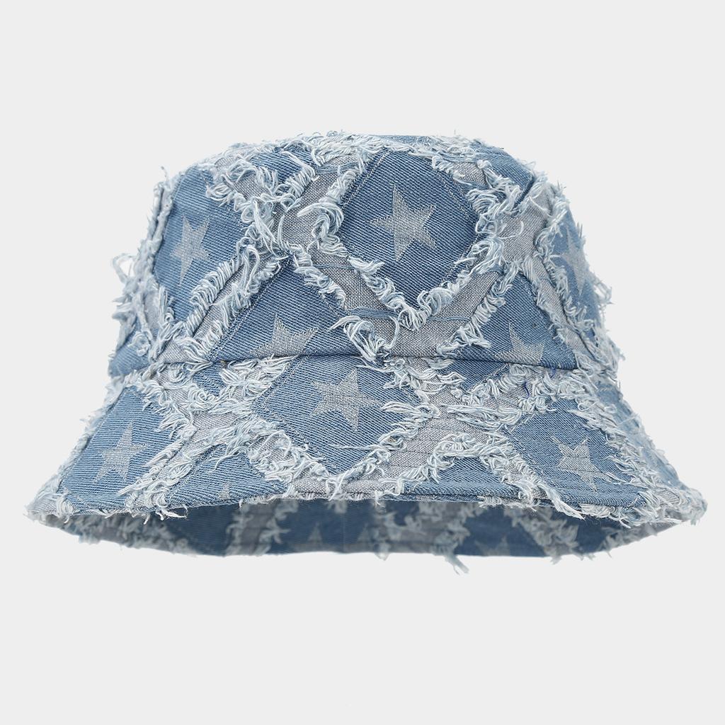 Vintage Western Jazz Washed Denim Outdoor Fringed Sun Hat Wide Brim Outdoor Beach Fisherman's Hat Bucket Hats