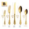 30-Pieces Royal Vintage Gold Plated Stainless Steel Cutlery Colorful Spoon Fork Knife Set Black Rose Gold Flatware Service For 6