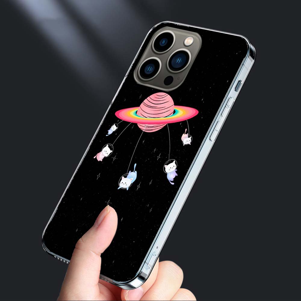 UFO Alien Cat universe Phone Case For Iphone 16 15+ Pro Max 17 Air Capa 14 Plus 16E 13 Pro 12 Mini 11 Cover